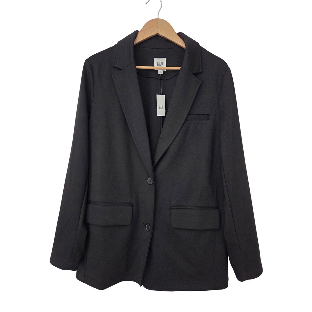 Gap Blazer Classic Two-Button Long Sleeve Knit Stretch Womens L Black NWT $99